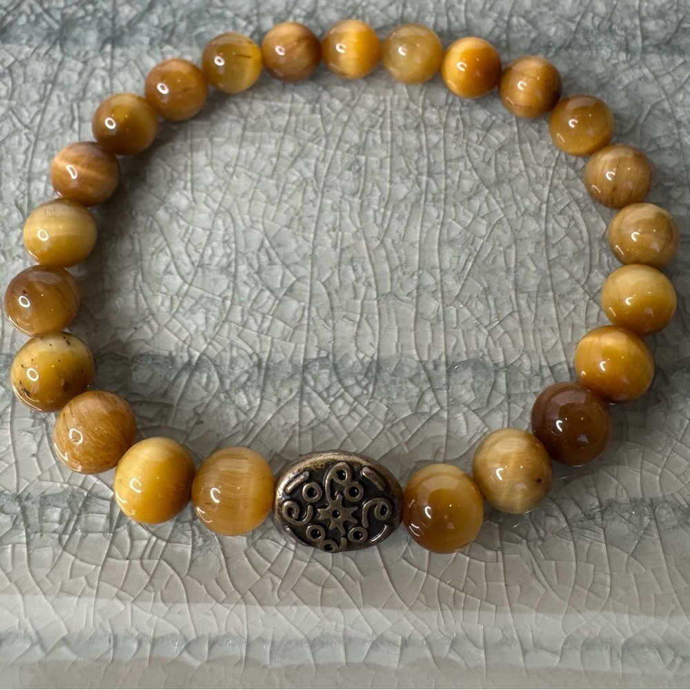 Hand Crafted Yellow Tiger Eye Stretch Bracelet 7” 8mm Beaded NWT - Picture 4 of 12